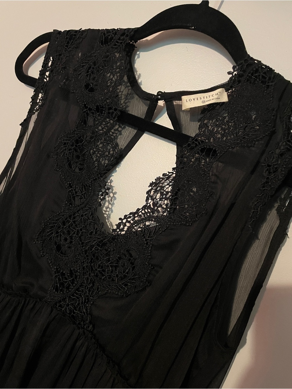 lovestitch Black Sheer Lace-Trim dress